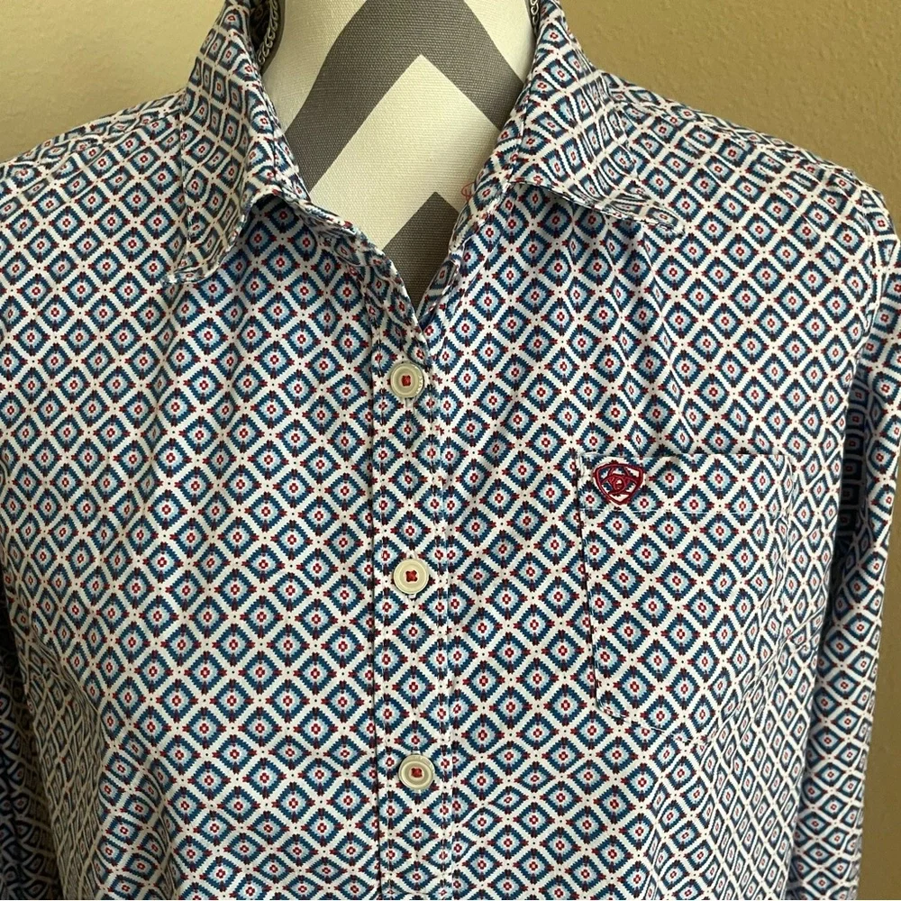 Ariat Kids Red White & Blue Diamond Button Down Western Shirt - Size: XL